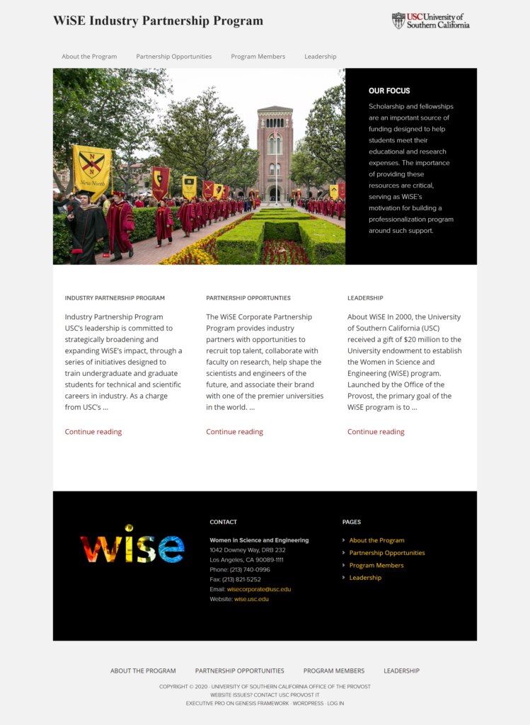 WiSE Industry Partnership Program full page screenshot